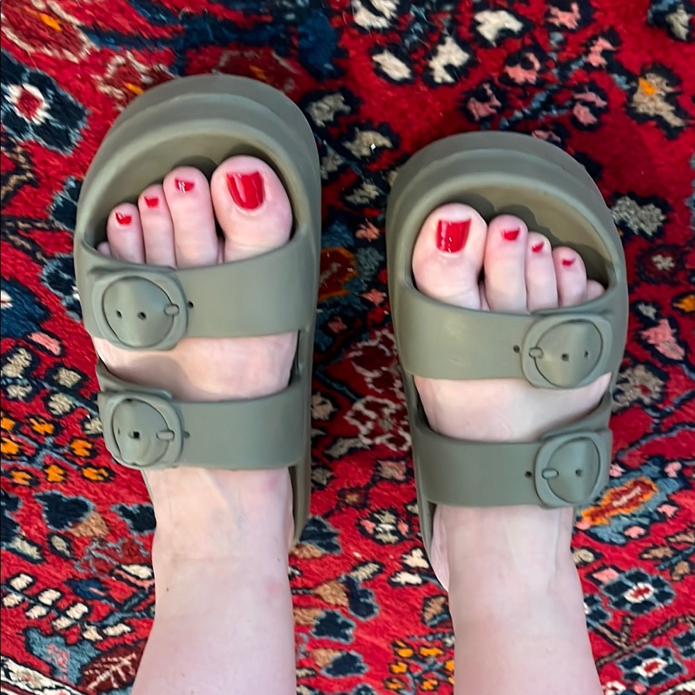 Zara Olive Green Women's Sandals Platform Rubber
